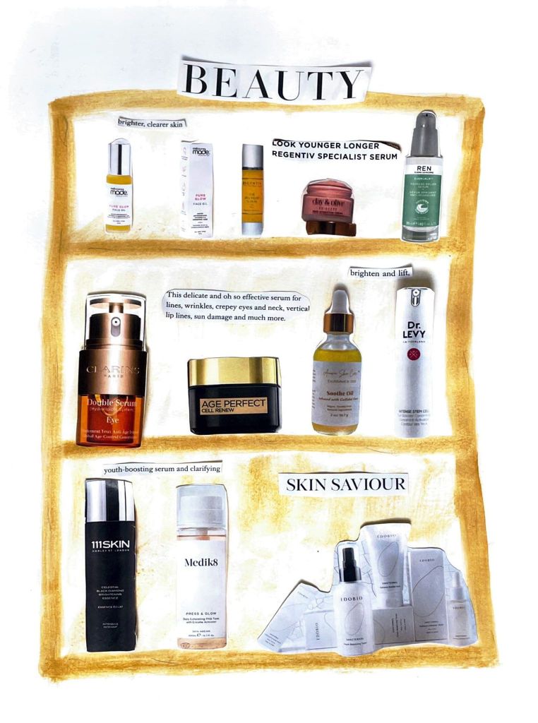 A self of skincare products boasting properties such as being a "skin saviour"