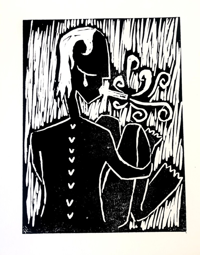 A crying woman in black and white